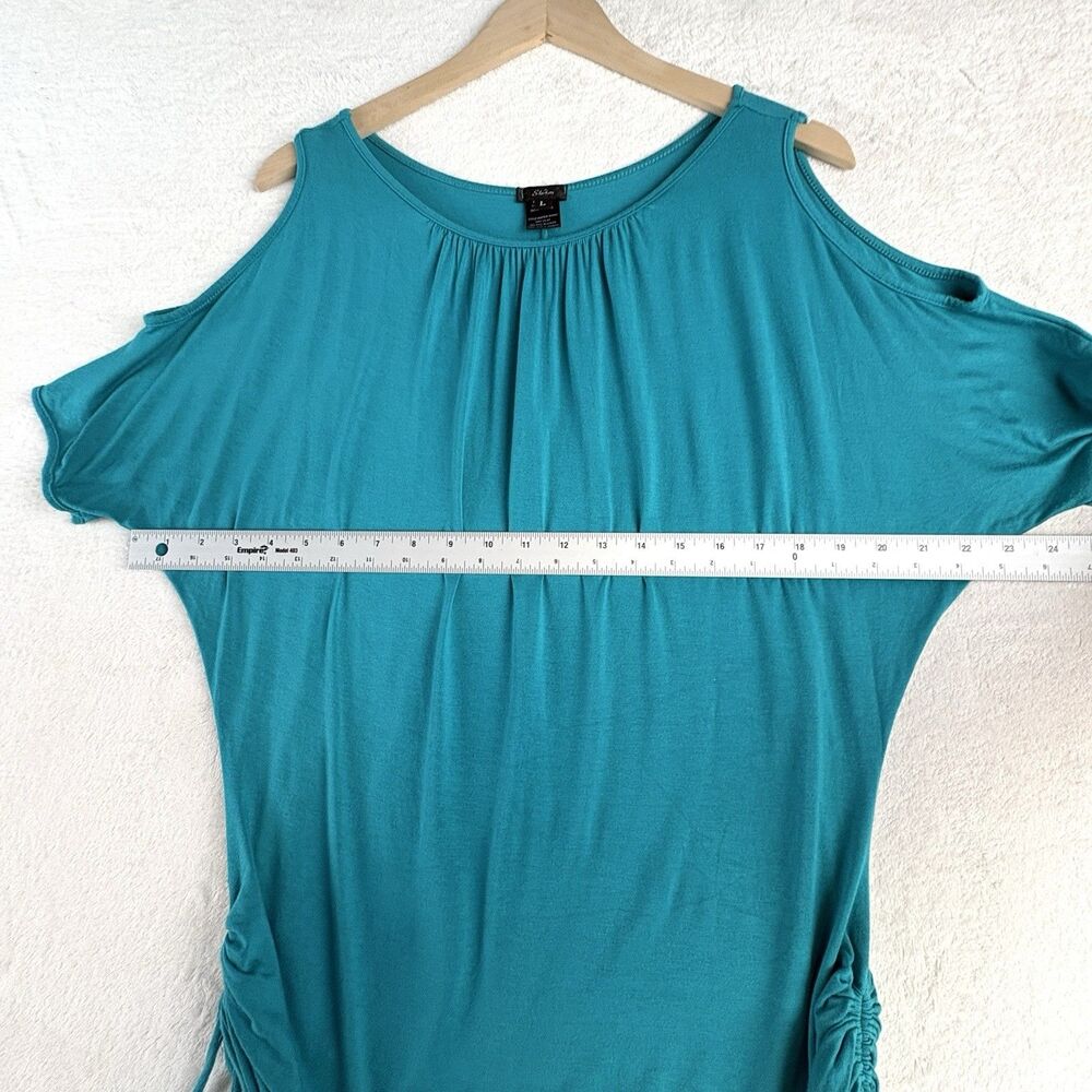 Vintage Y2K 2000s Top Women L Turquoise Blue Drape Stretch Office Siren USA Made - Picture 8 of 10